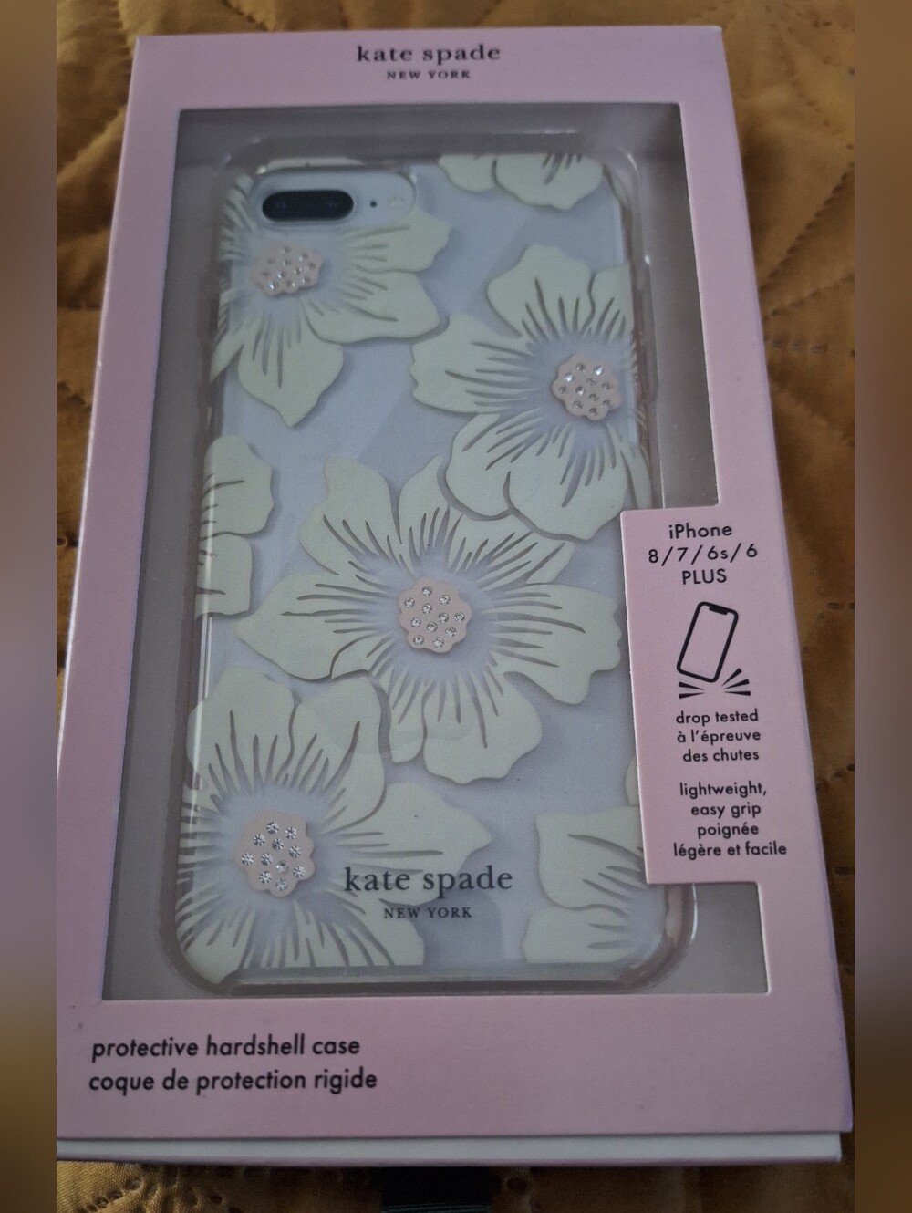 kate spade Pale Pink And Floral Hardshell iPhone Case with Rhinestone Centers